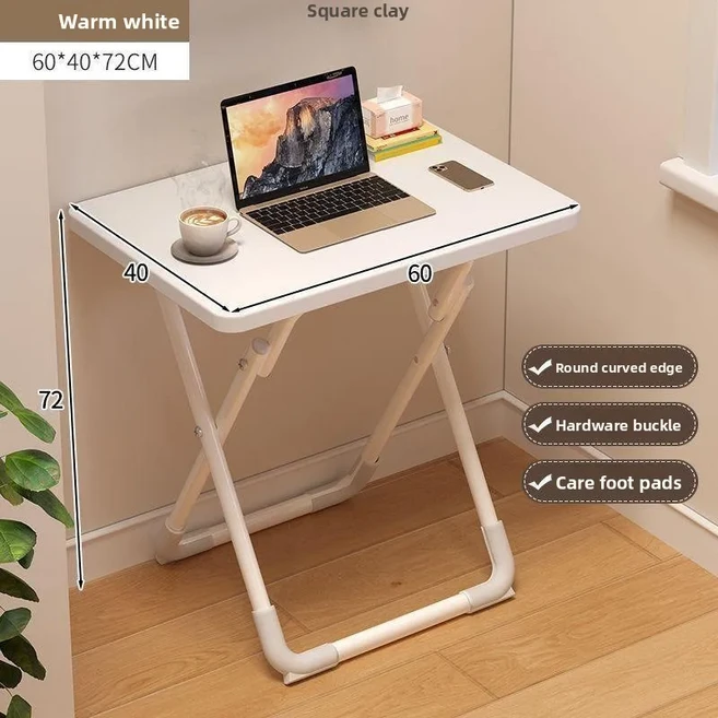 설치가 필요 없는 접이식 테이블 대학생 기숙사 홈 스터디 테이블 USB 충전 작은 아파트 침대 옆 컴퓨터 책, 03 Warm white 60 40, 1개