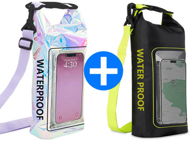 스토리원 방수팩 드라이백 1+1 세트 방수가방 2L 핸드폰 휴대폰 스마트폰 워터팩 수영가방 U-SSBG025, 2개, 홀로그램+블랙그린