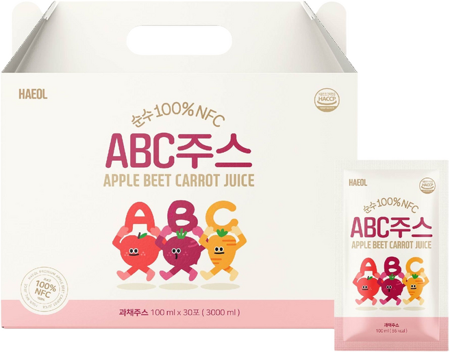 진짜 물넣지않은 100% 무첨가 NFC 착즙 ABC주스, 30개, 100ml