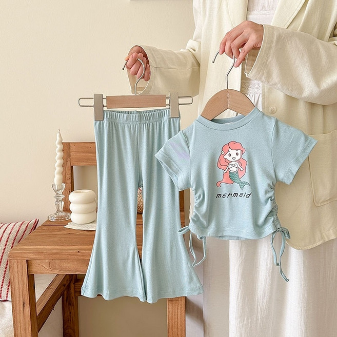 블링래빗 여아용 러블리 끈조절 반팔 티셔츠 팬츠 2종세트 상하복 100~140 유아 초등 여름 바캉스룩 여행룩 평상복