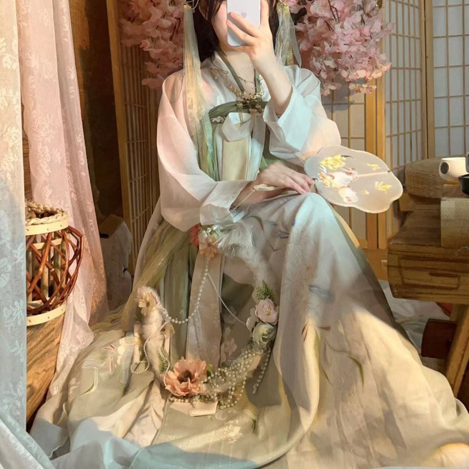 DFMEI 成人改良漢服女唐制齊胸襦裙白菜印花日常搭配古風春夏款