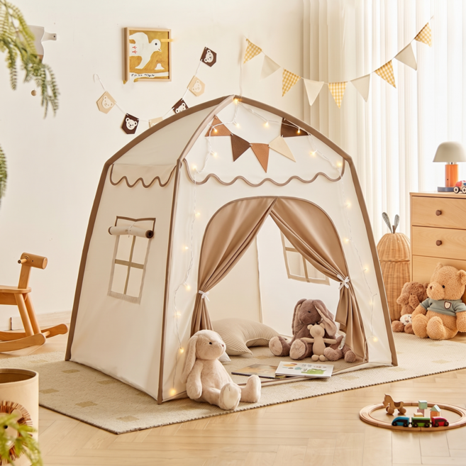 ANYOU 실내 텐트 놀이집 포근 하우스 접이식 휴대용 수납가방 세탁 가능 인디언 놀이 텐트 홈캠핑 두뇌 개발 홈비밀베이스, 1개, 흰색