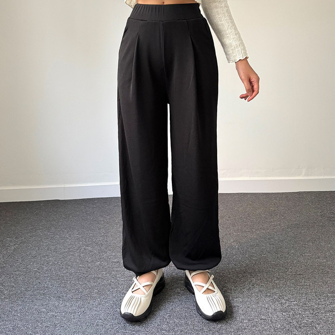 언더샤인 여성용 원턱 밴딩 와이드 일자 조거 슬랙스 바지