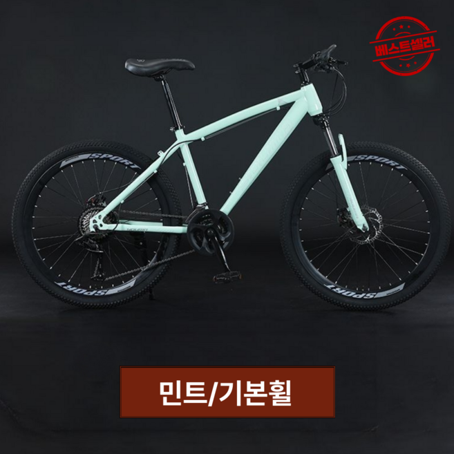 프리엠 고성능 MTB 자전거 21단 산악용 출퇴근 성인 학생용 등하교 남녀공용 가성비, 1개, 170cm, 민트/21단/24인치/일반휠