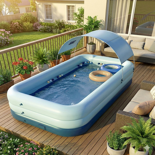 고릴라 KC인증 원터치 에어 가정용 풀장 물놀이 간이 수영장 대형 성인, 블루, 1개