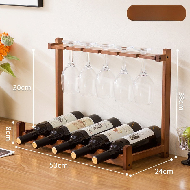 원목 2단 와인 거치대 와인잔 걸이 홈바 수납 진열장, 1개, 1단 5병 53cm 와인잔걸이형