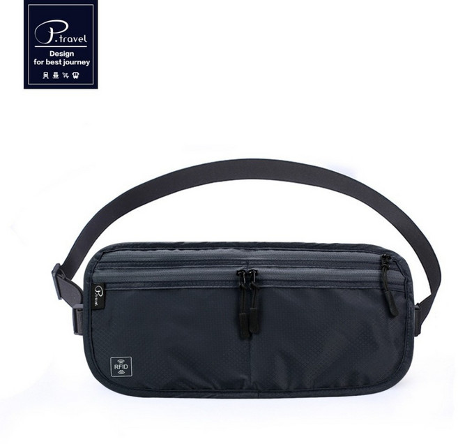 P.travel 3合1 旅行防盜腰包/斜背包 RFID防護 防水防塵 黑色/淺灰 30x15cm