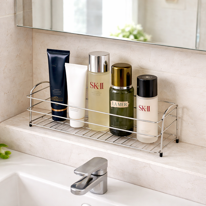벤스투 욕실 턱맞춤 스텐 샴푸랙 거치선반, 1개, 실버
