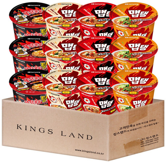 삼양 컵라면 큰컵(불닭볶음탕면3 맵탱마늘조개3 맵탱흑후추소고기3 맵탱청양고추대파3), 1박스