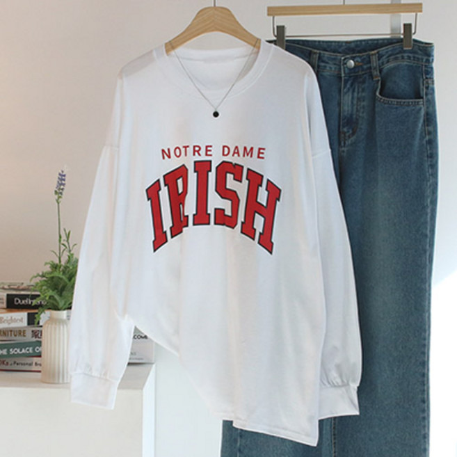 에스제이룩 여성용 박스리시 오버핏 빅사이즈 긴팔 티셔츠