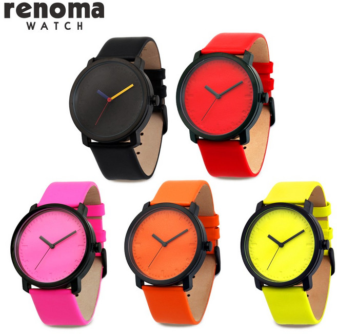 renoma 레노마 원형 형광 컬러 남녀공용 가죽시계 RE210