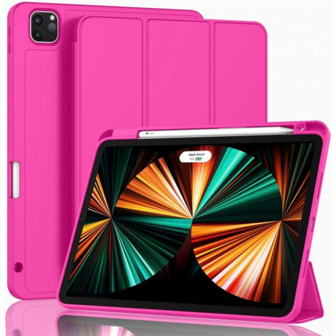 ZryXal New iPad Pro 12.9 펜슬 홀더가 장착된 인치 케이스 2022/2021/2020(6세대/5세대/4세대) 스마트 아이패드 [터치 ID 및 자동 웨이크/슬, Rose Red