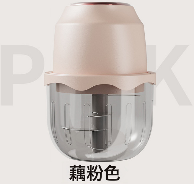 多功能電動打蒜機充電無線料理機全自動家用寶寶輔食機小型絞肉器, 一個, 藕色 多功能廚房攪碎器  350ml 6葉刀頭