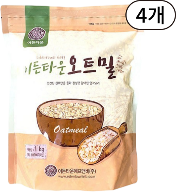 이든타운 오트밀 압착귀리, 1kg, 4개