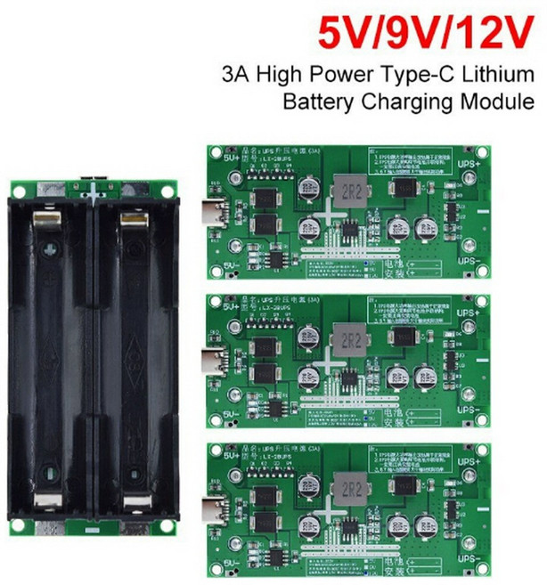 18650 배터리 충전 모듈/ 입력전압 C-타입 DC 5V / 출력전압 DC-DC 스텝 업 5V 9V 12V / 비보호회로 배터리사용 / 옵션필수선택, 1개, DC 12V