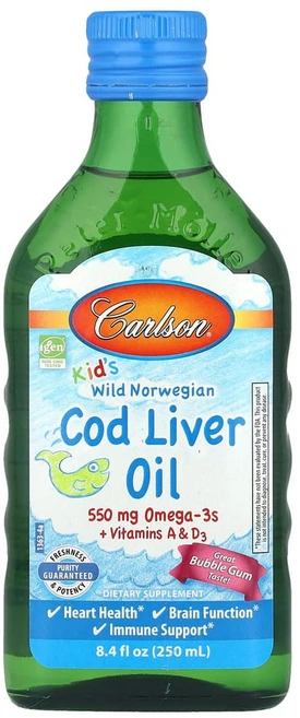 칼슨랩스 어린이용 노르웨이산 야생 대구 간 오일 풍선껌 맛 250ml (8.4 fl oz) - 쿠팡