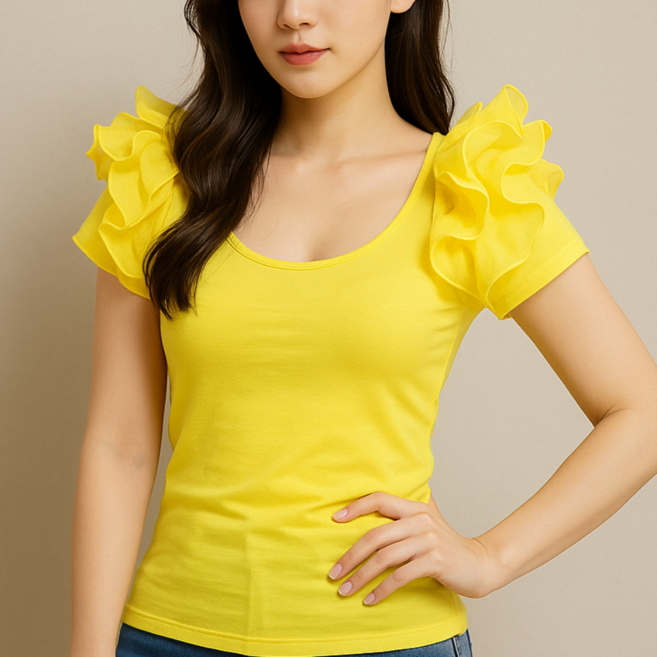 애프터블리 라틴 라인 댄스 셔링 상의 반팔 티셔츠