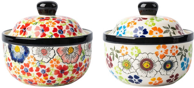 BLOWFISHFUGU 폴란드 국그릇 도자기 계란찜 그릇 계란찜그릇 합사발 디저트볼 330ML, 1세트, 레드+화이트A