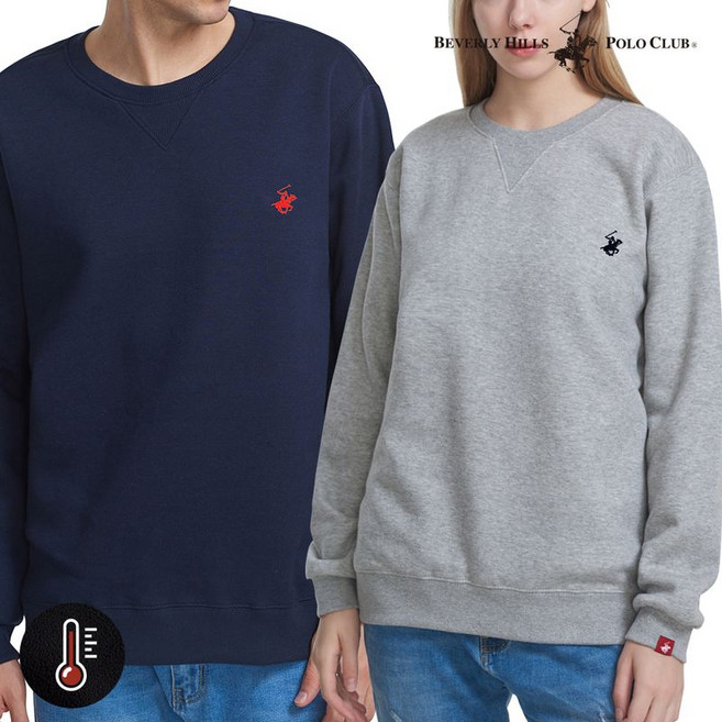 비버리힐즈폴로클럽 남여공용 기모 자수로고 맨투맨 티셔츠