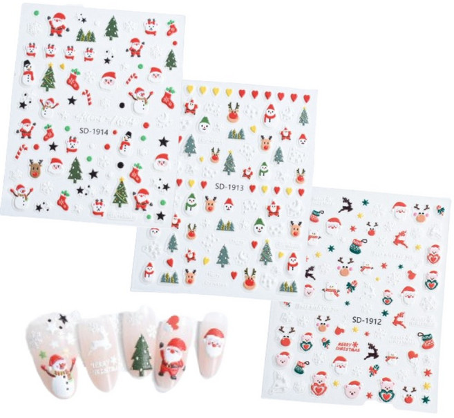 바이유즈 크리스마스 산타트리 네일스티커, 3개, 산타빌리지