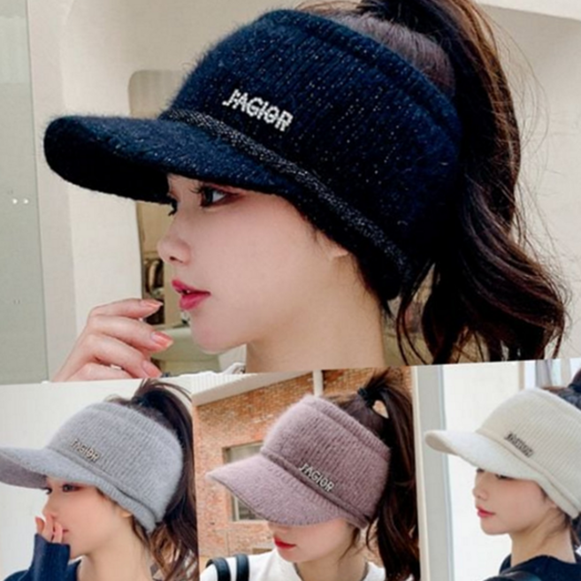 여성 골프 썬 캡 방한 스포츠 겨울 골프 니트 모자 기모, 블랙