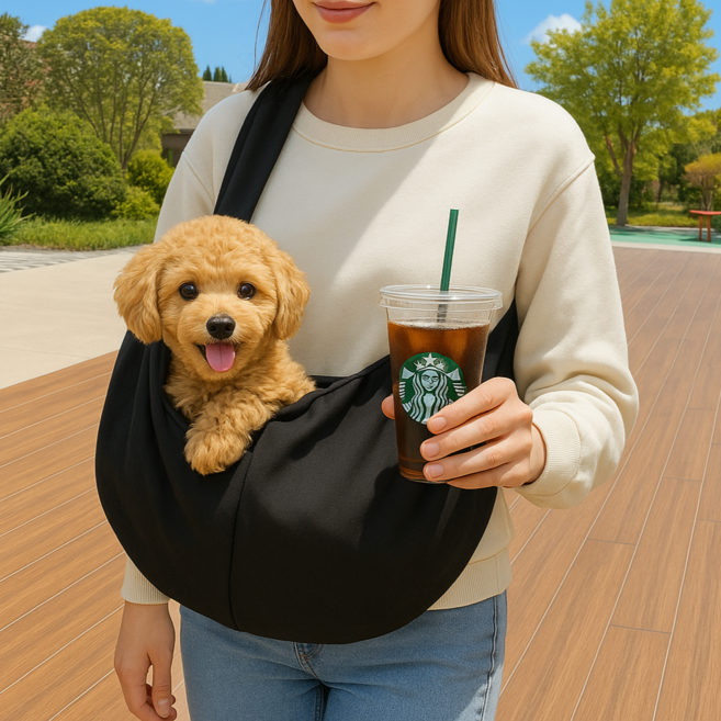 브레보 경량 와이드스트랩 강아지 슬링백, 1개, 블랙