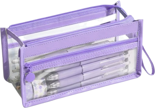 클리어 필통 파우치 투명 방수 3단레이어 대용량, 1개, 바이올렛