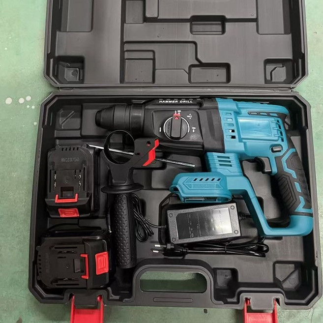 三用電鑽 無刷錘鑽 免出力衝擊催鑽 混泥土鑽孔 鎚鑽 電鎬 充電式電錘 水泥鑽 四溝重錘, 1個, 三用衝擊錘鑽+兩電一充