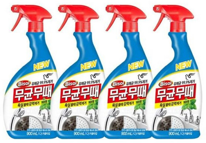 피죤 무균무때 세정제 900ml x 4pk 욕실용 / 화장실 변기 욕실 청소 도구 곰팡이 세정재 새정제 피션 청소용, 4개
