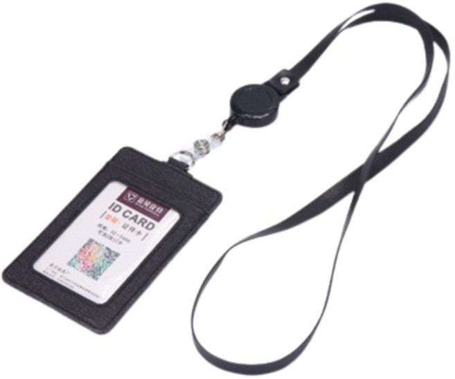HUANSU 識別證套 悠遊卡套 伸縮式掛繩, 【伸縮款】黑色, 1個