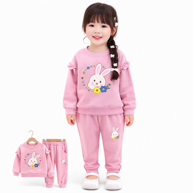 여아 남아 토끼 맨투맨 조거팬츠 봄 가을 유아동 트레이닝복 등원복 데일리룩 꽃동산래빗상하세트