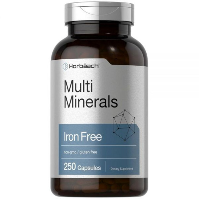 Horbäach 멀티 미네랄 보충제 | 250캡슐 | 철분 프리 | 남성 및 여성용 데일리 미네랄 복합체 | GMO 프리 및 글루텐 프리, Horbäach 멀티 미네랄 보충제 | 250캡슐 건, 1개