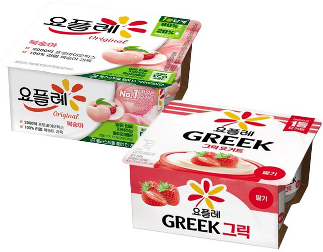 빙그레 요플레(85gX4입) 복숭아(4입)2개+그릭딸기(4입)2개/냉장무료배송