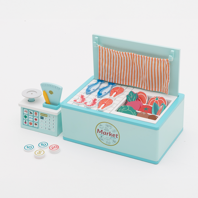 야야 우든 플레이 리틀마켓 마트놀이, 1개, 블루