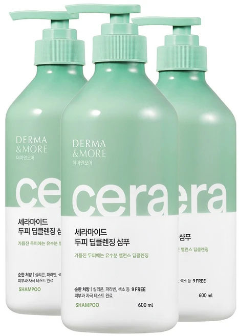 더마앤모어 세라마이드 두피 딥크렌징 샴푸, 600ml, 3개 - 쿠팡