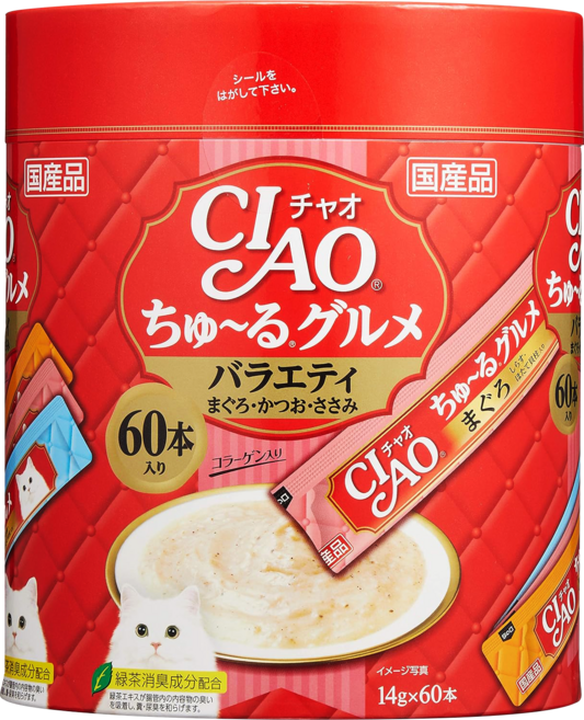 이나바 챠오츄르 구루메 버라이어티, 혼합맛(참치/가다랑어/닭가슴살), 14g, 60개