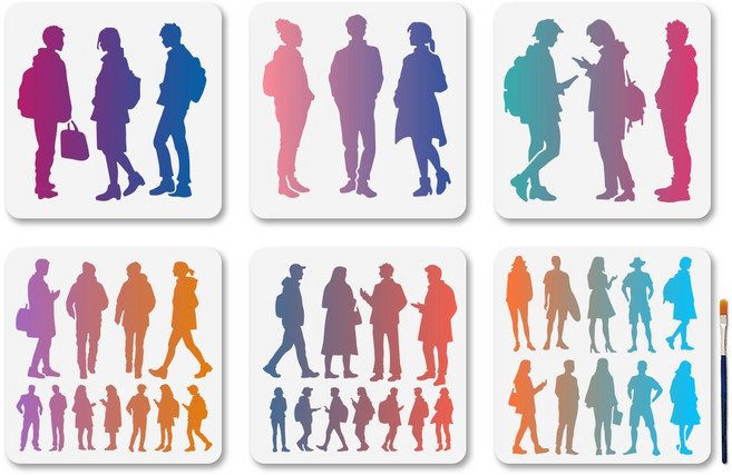 PET 스텐실 템플릿 세트 다양한 패턴 디자인 셀프 앨범 사진 벽화 드로잉 200x200mm, 사람