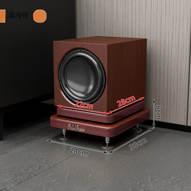 스피커 스탠드 우드 원목 플로어 거치대 충격 흡수 홈시어터 북쉘프용 받침대 전문가용 책장형 캐비닛 서브우퍼용, 유자색 22x28 단일 발 못 스타일, 단일 모델