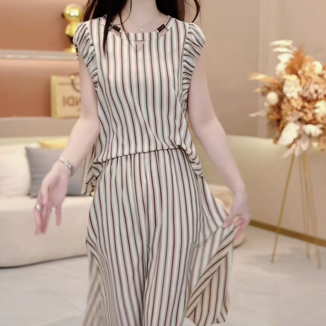 COSYEVNO 여성 여름 민소매 스트라이프 투피스 세트 루즈핏 팬츠 CLXmmtz-17