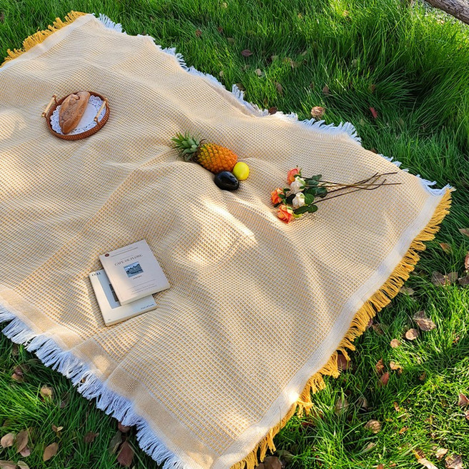 니토샵 야외 대형 패브릭 피크닉 매트, 옐로우 체크