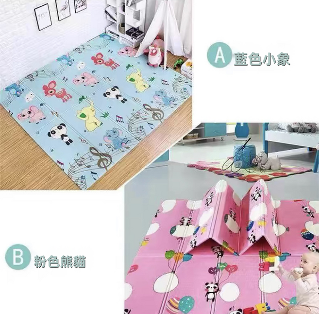 GUEFOON 嬰幼兒加厚摺疊爬行墊客廳遊戲地墊日常好搭配, 可摺疊-雙面材質音樂小象+粉色熊貓