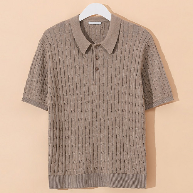 후앙스 단추 카라넥 케이블 반팔 니트 티셔츠 GZCP-5155