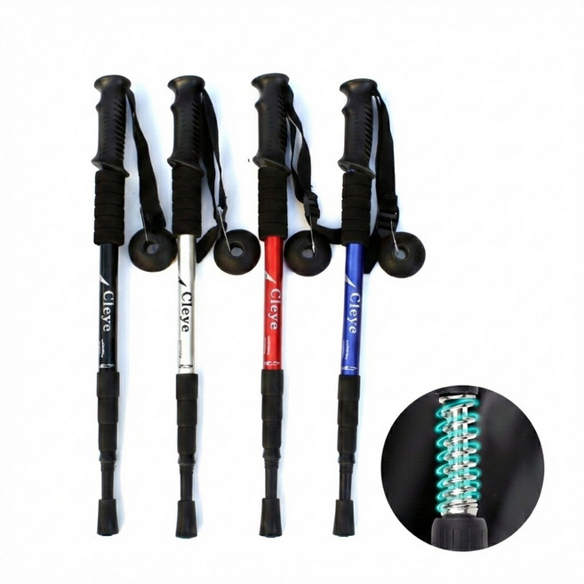 CLEYE 듀랄루민 등산스틱 일자형스틱 지팡이 간편한 휴대성 4단 접이식 스틱, 1개, 블랙