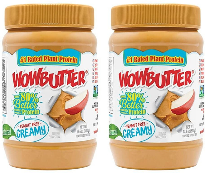 WOWBUTTER 천연 땅콩 프리 크리미 0.5kg(1파운드) 병 1개 (2팩), 500g