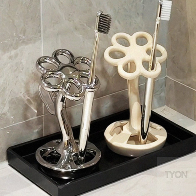 욕실칫솔걸이 세라믹 플라워 칫솔꽂이, 버터옐로우, 버터옐로우