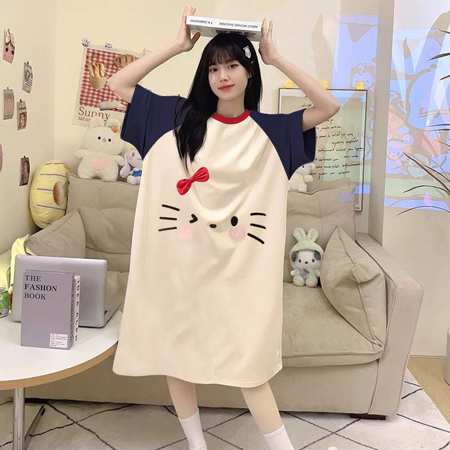 FATTYS 헬로키티 원피스 반팔 잠옷 홈웨어 캐릭터 파자마