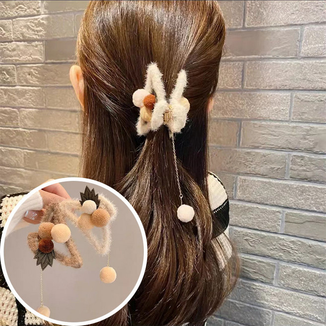 ZMBIRD 2종세트 뽀글이 헤어 집게핀 올림머리 털공 드롭 N1564