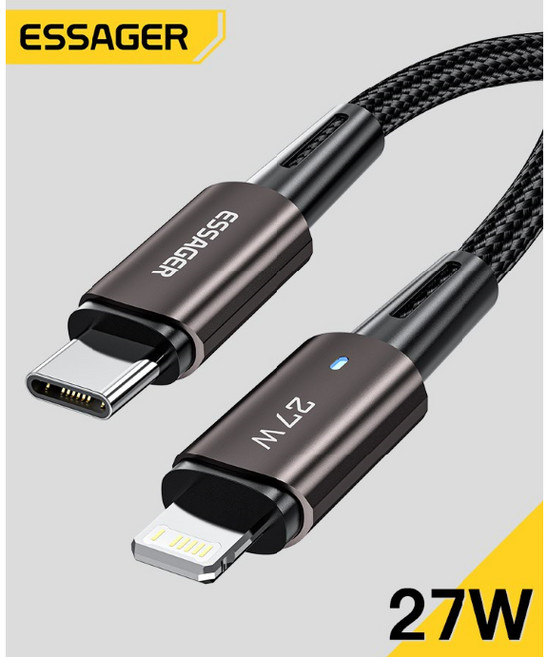 ESSAGER 數據線 27W 快充傳輸線, 1個, 1m 咖啡色, 咖啡色, 1m