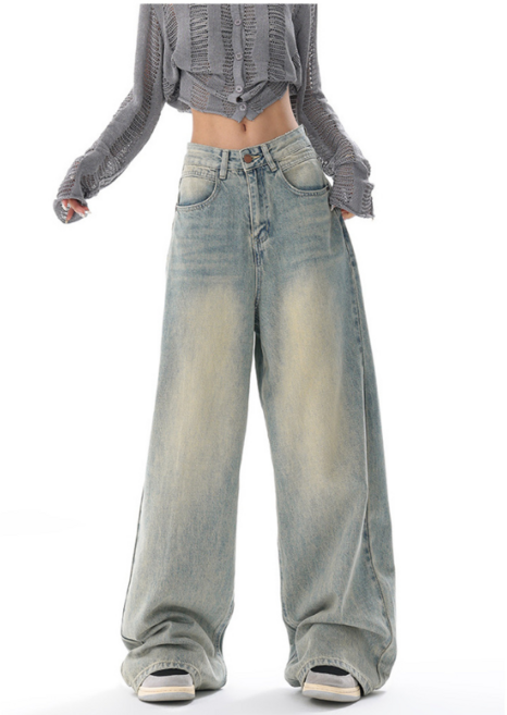 와이앤아이글로벌 미국 빈티지 연한 색상의 여성용 와이드 청바지