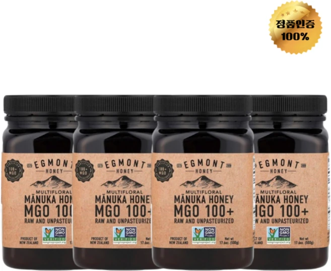 2+2 에그몬트허니 멀티플로럴 마누카 꿀 무가공 및 비살균 MGO 100+ 500g, 4개 - 쿠팡